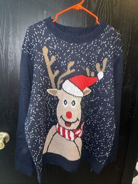 Unisex reindeer sweater size XL SANTA HAT NWOT